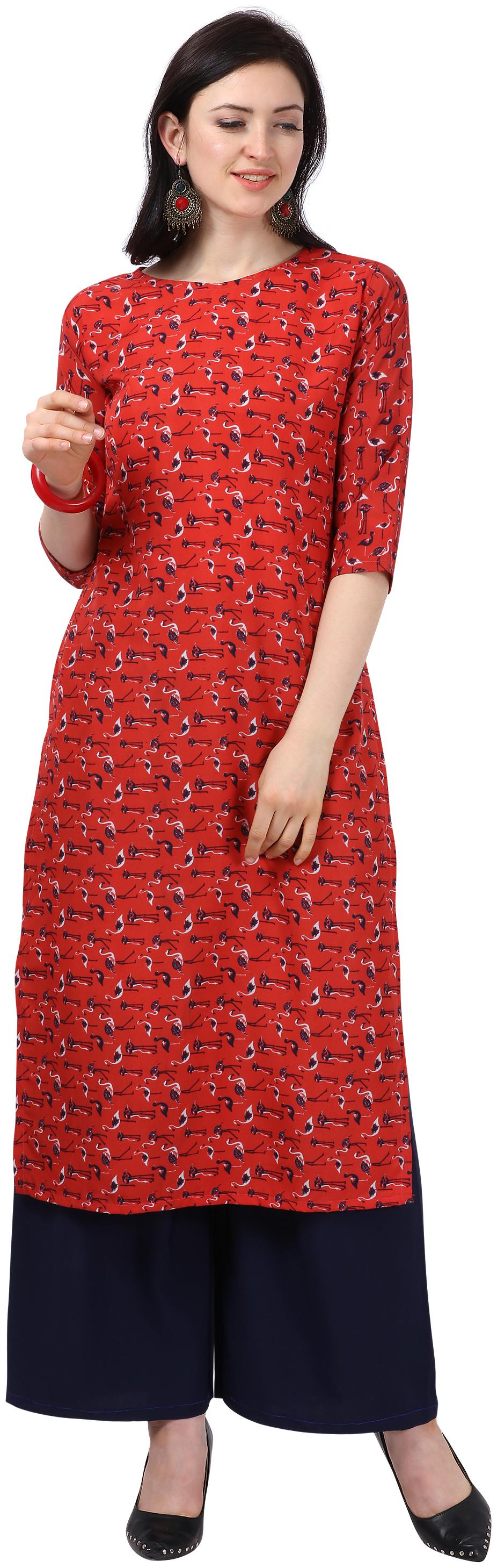 

Saadhvi Women Red Printed Straight Kurta