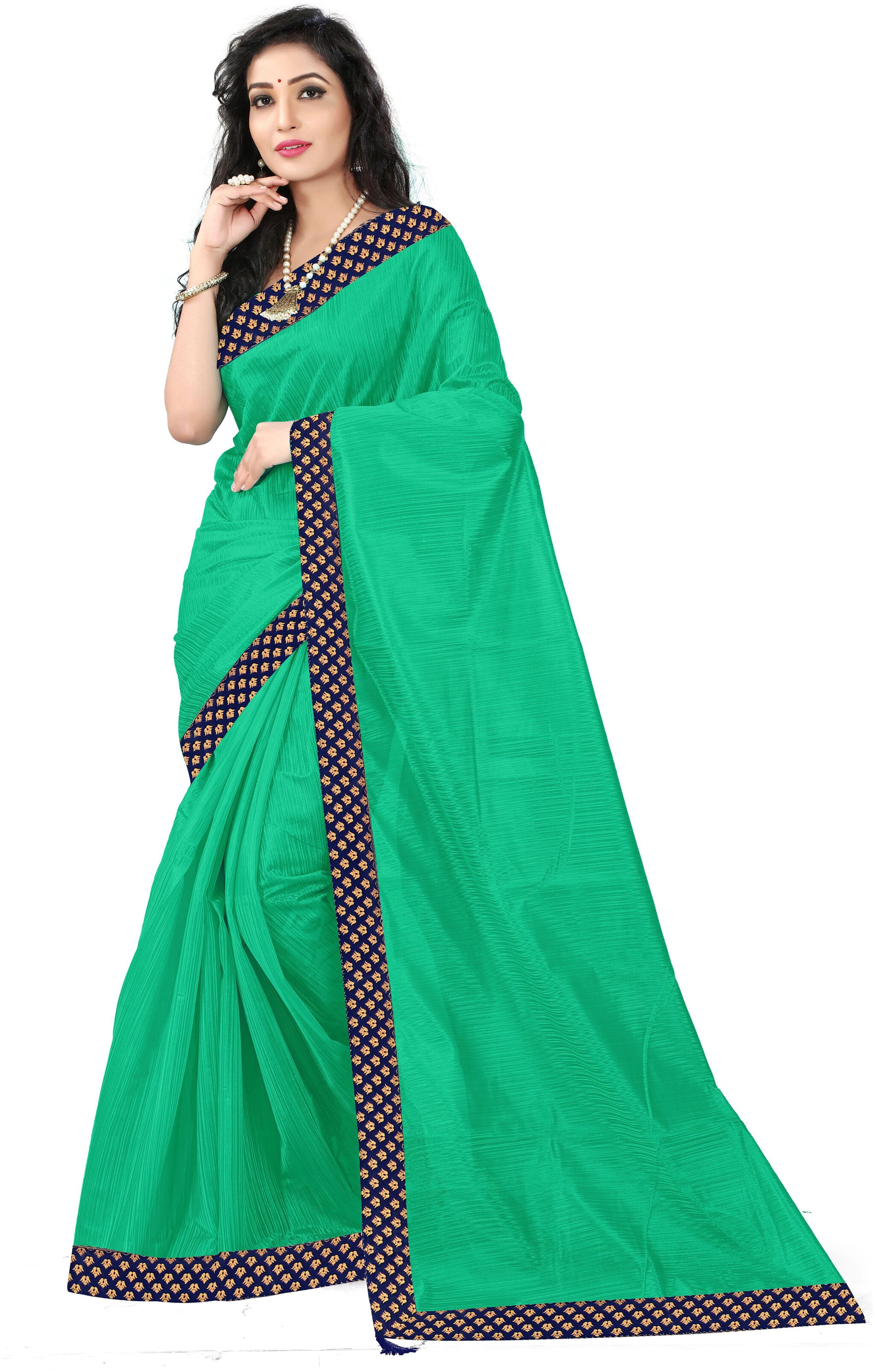 

Saadhvi Women Artificial Silk Solid Saree Green