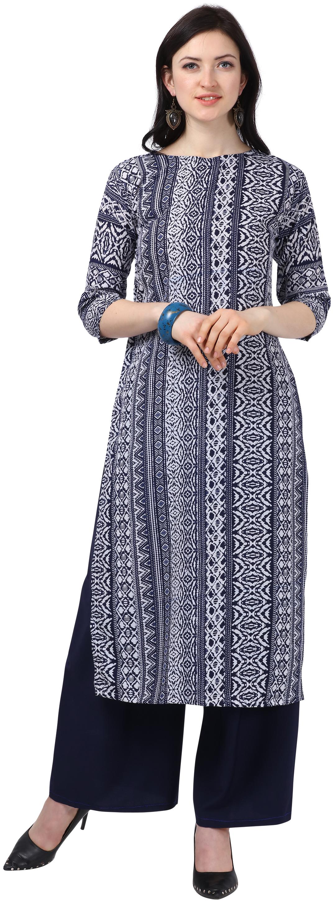 

Saadhvi Women Blue Printed Straight Kurta