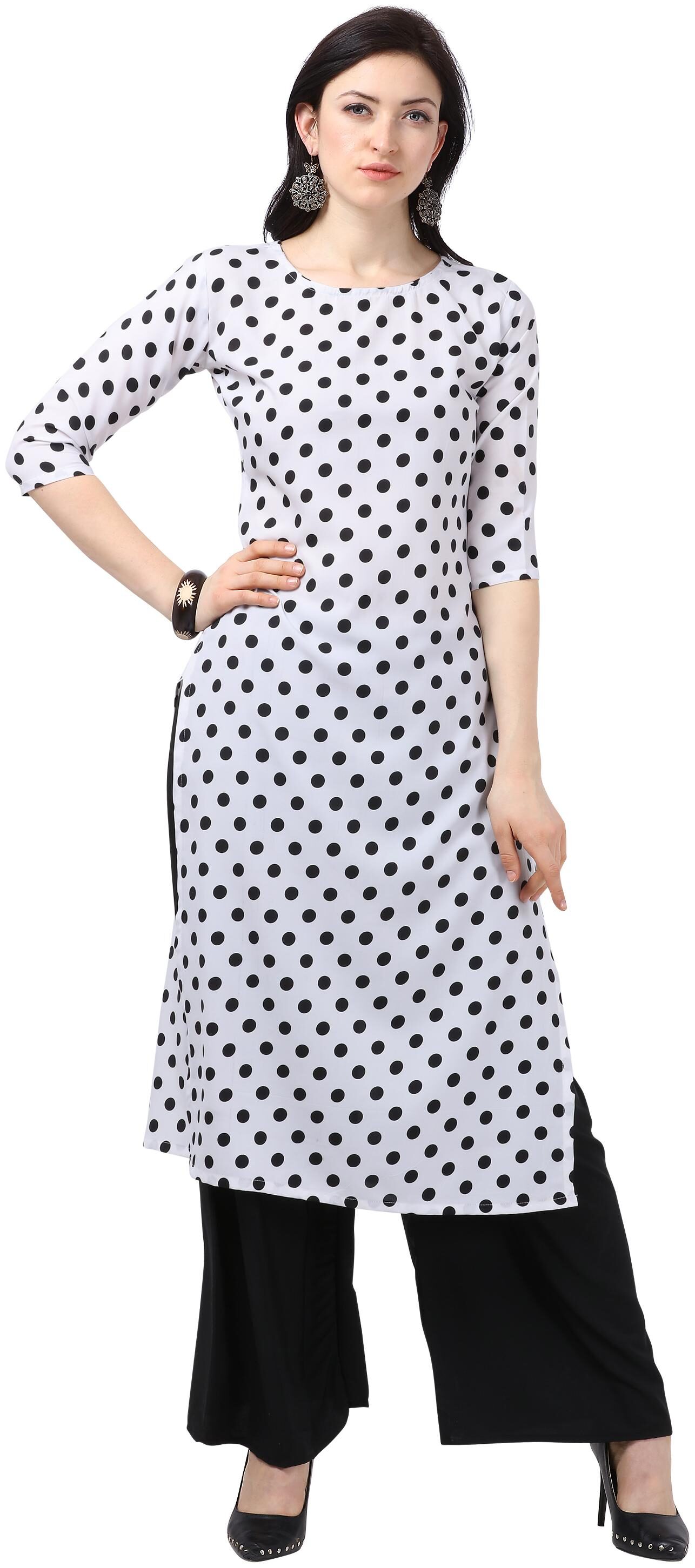 

Saadhvi Women White Polka Dots Straight Kurta