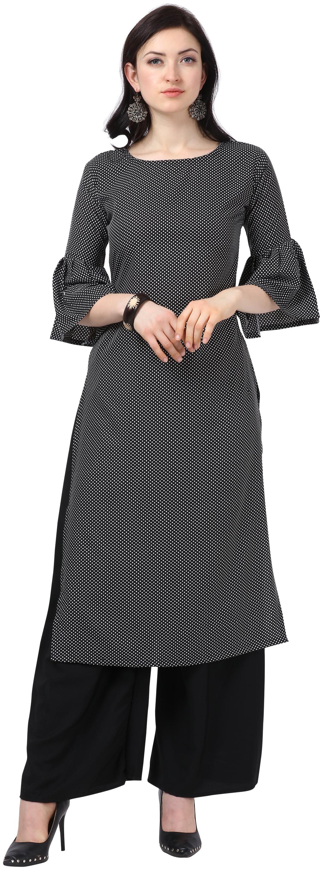 

Saadhvi Women Black Polka Dots Straight Kurta