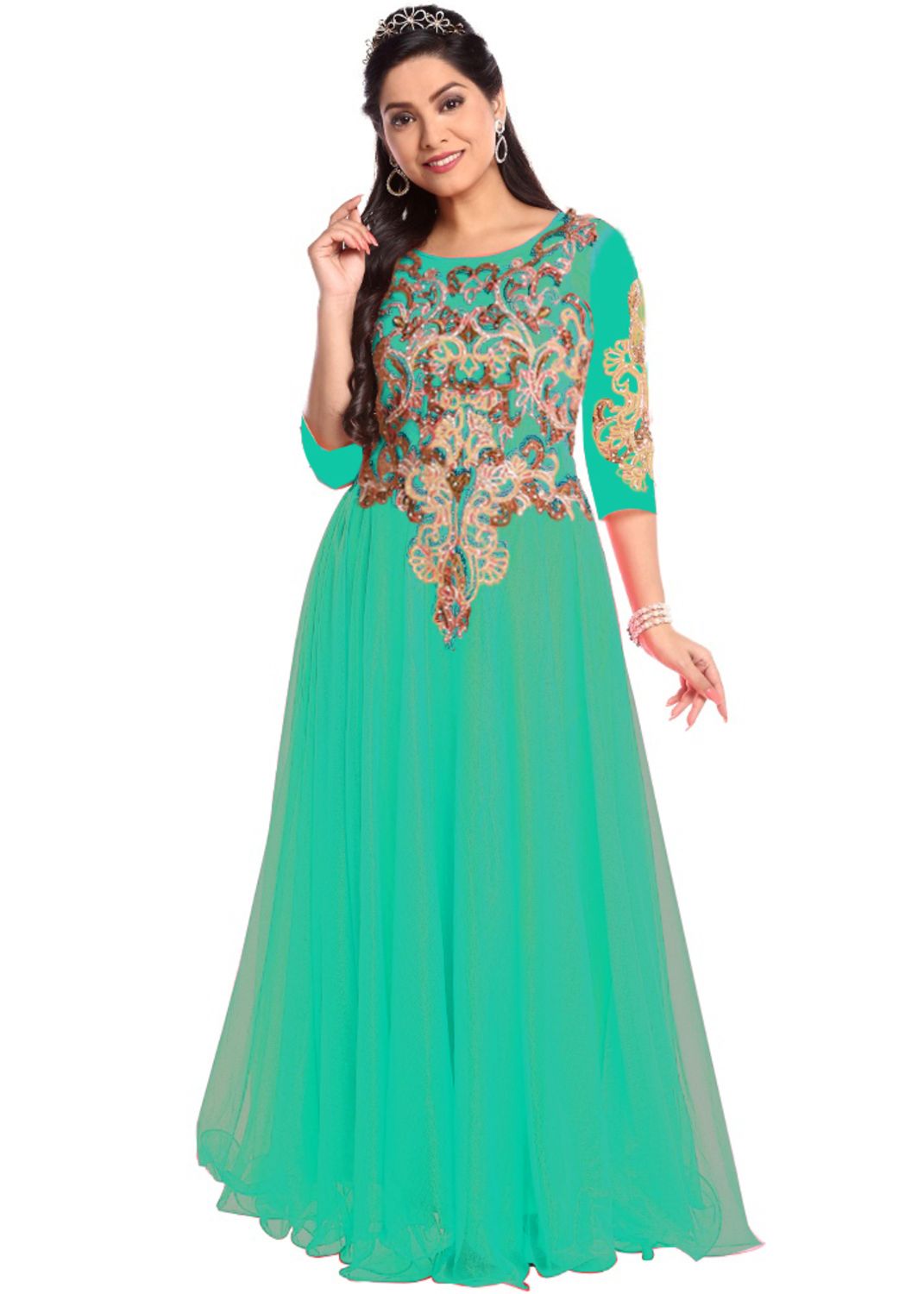 

Saadhvi Women Net Embroidered Only Gown Green