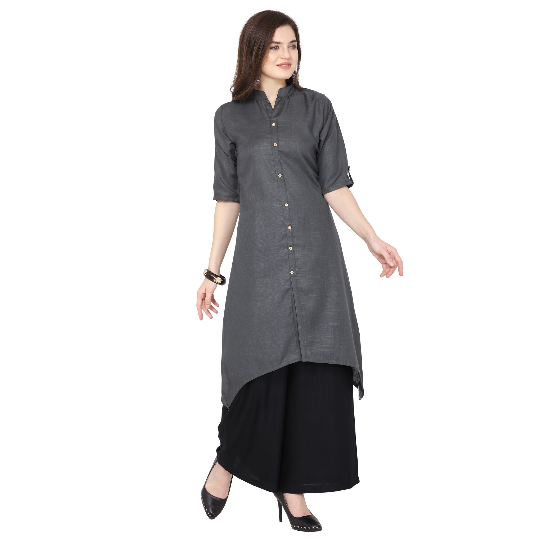 

Saadhvi Women Grey Solid Assymetrical Kurta