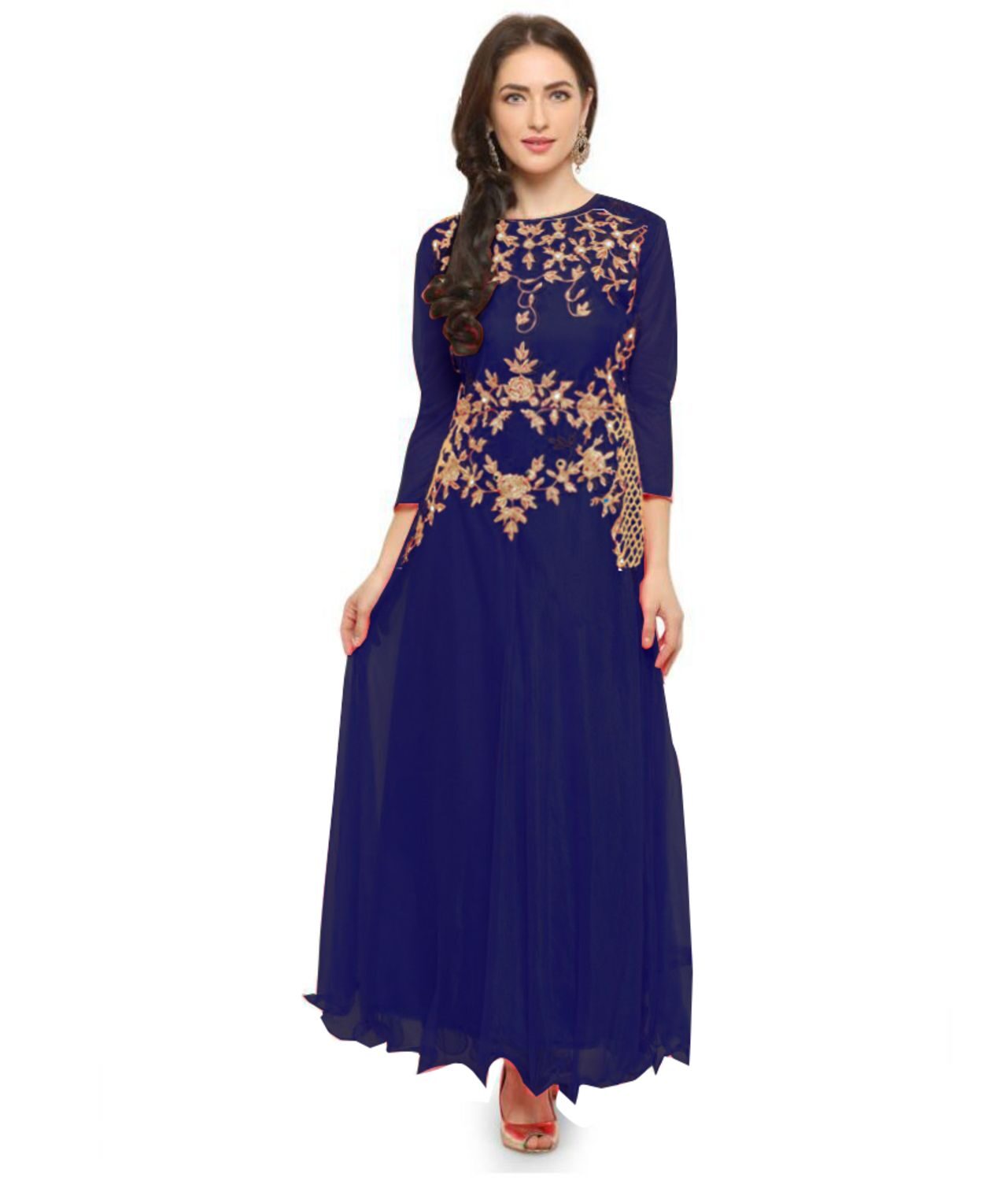 

Saadhvi Women Net Embroidered Only Gown Navy Blue