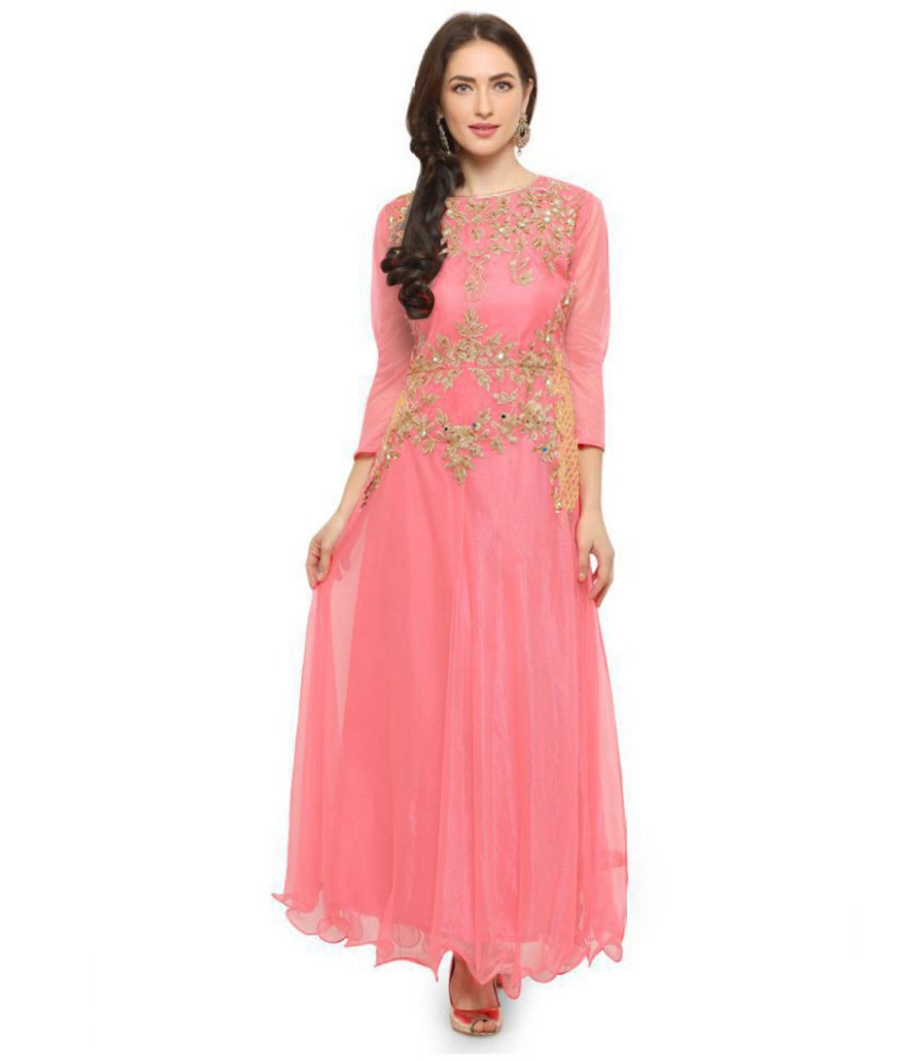 

Saadhvi Women Net Embroidered Only Gown Peach