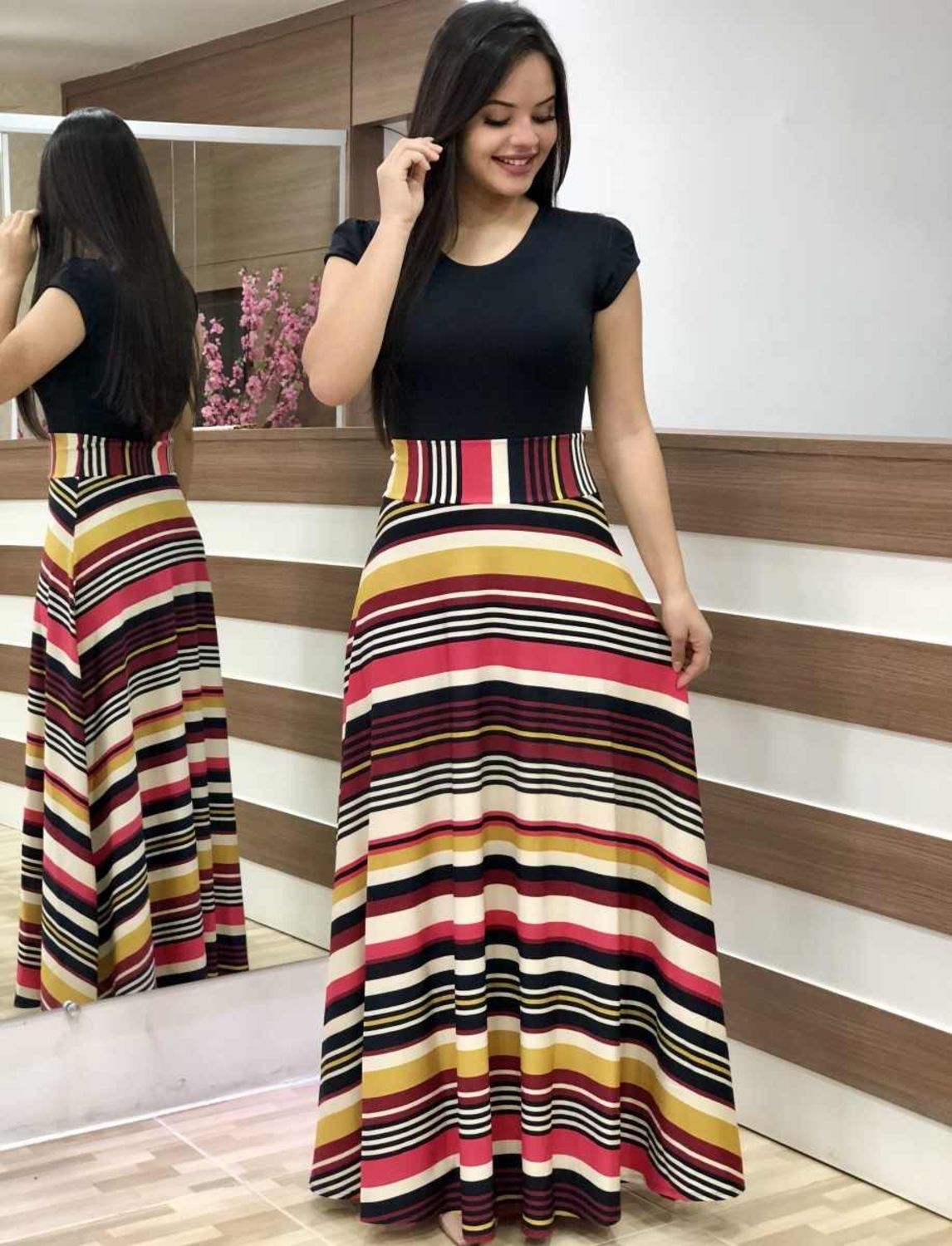 

Saadhvi Women Crepe Striped Multi Gown