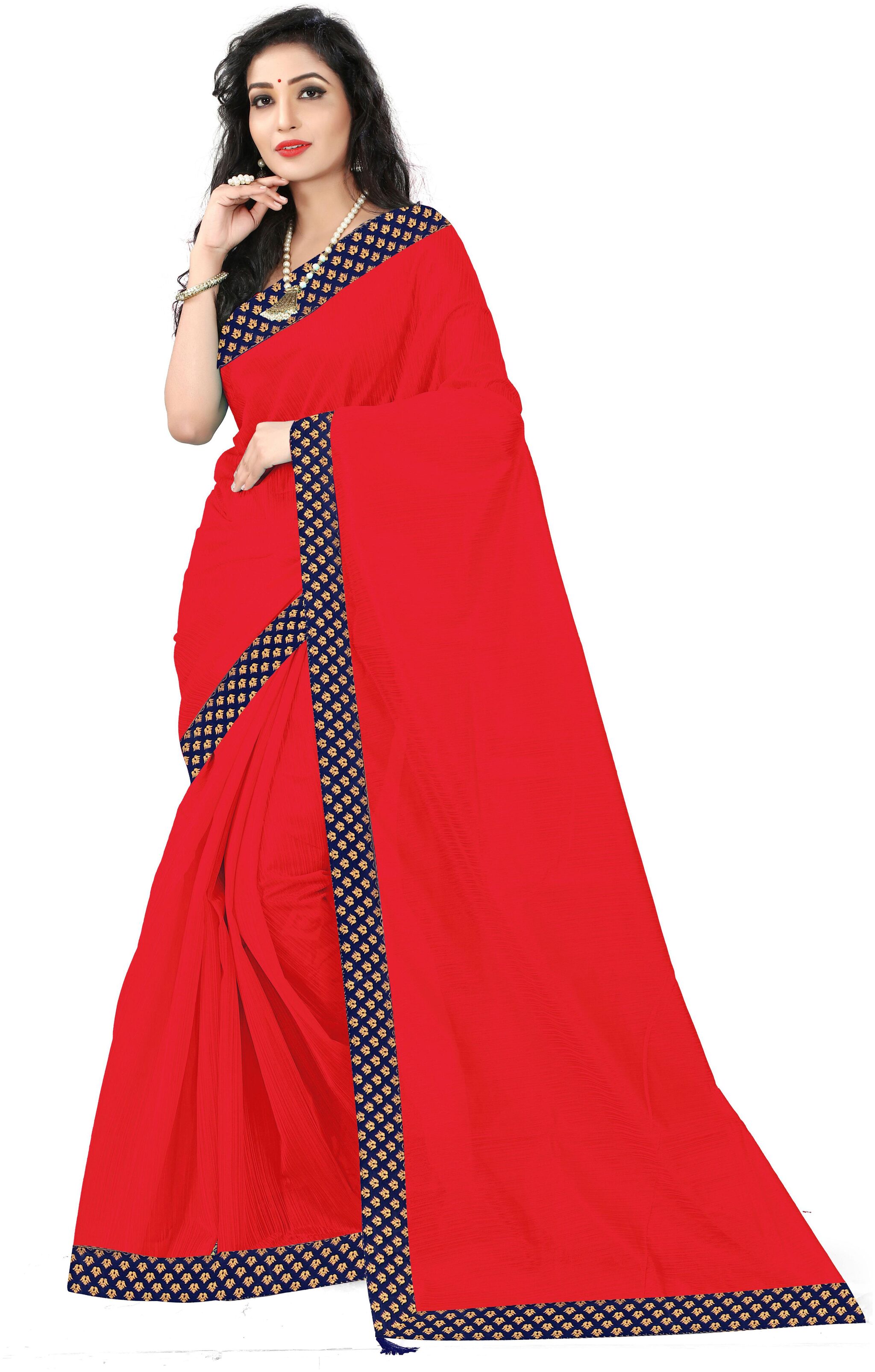 

Saadhvi Women Artificial Silk Solid Saree Red