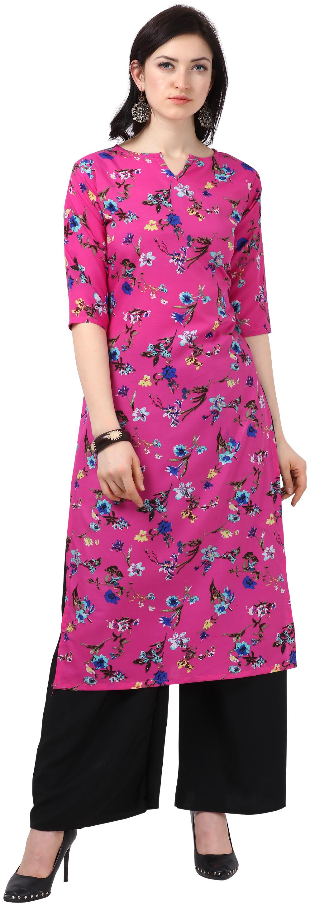 

Saadhvi Women Pink Floral Straight Kurta