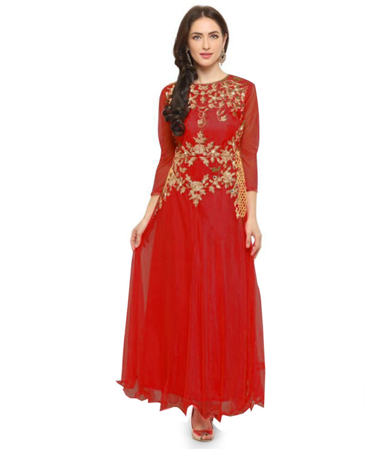 

Saadhvi Women Net Embroidered Only Gown Red