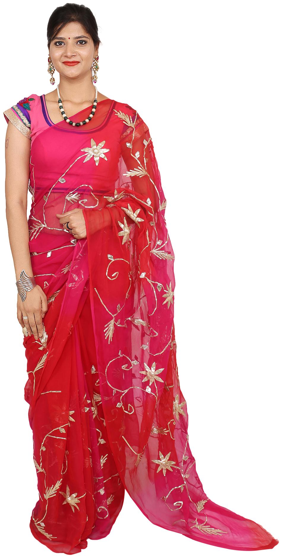 

SAARVI Chiffon Red Embroidered Designer Saree For Women