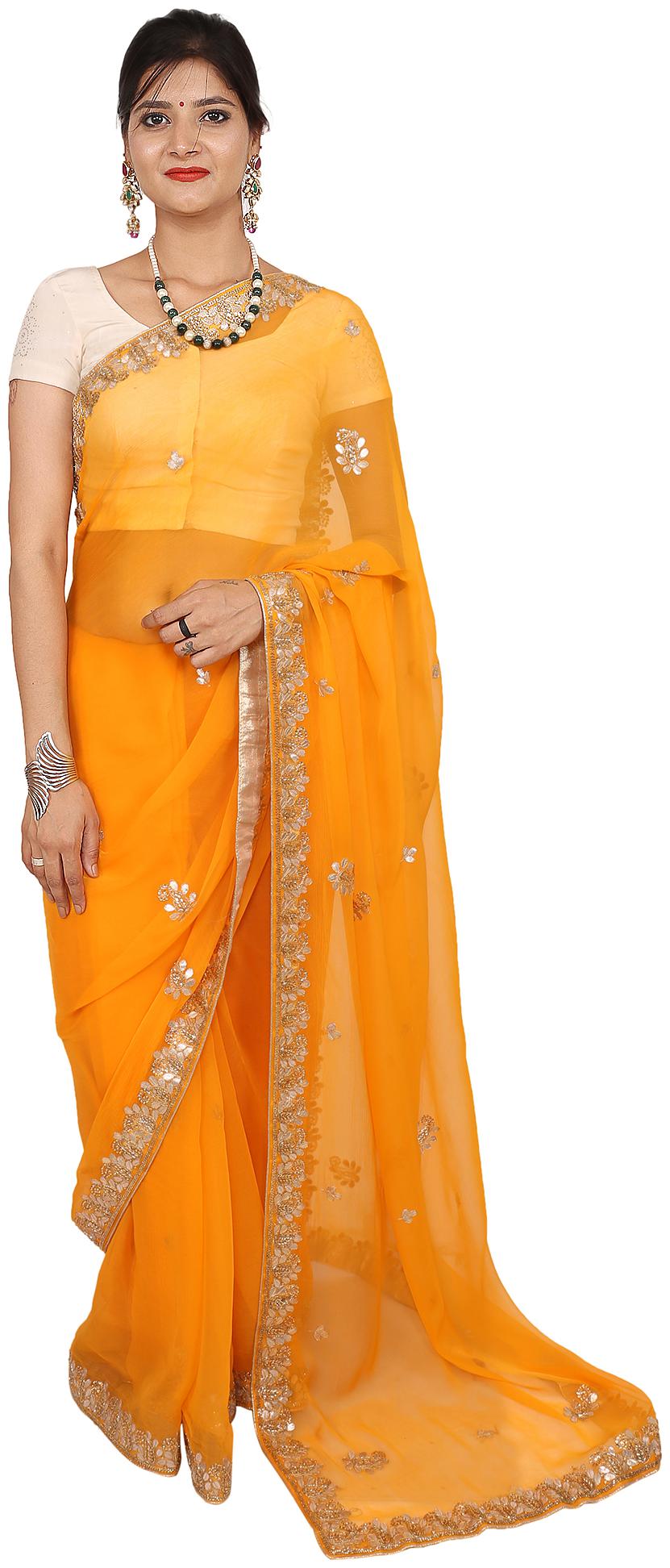 

SAARVI Chiffon Yellow Embellished Designer Saree For Women