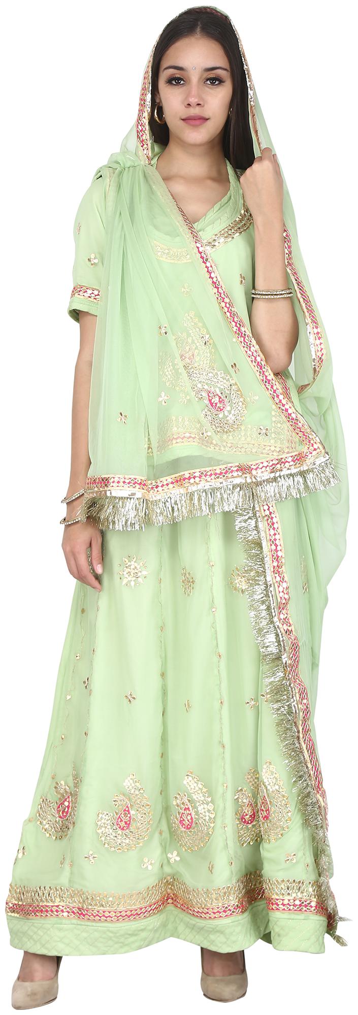 

SAARVI Women Georgette Embroidered Lehenga Choli Green