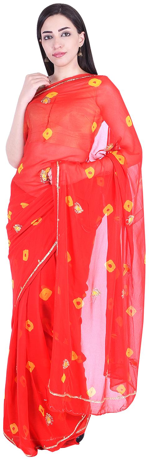 

SAARVI Women Chiffon Embellished Red Designer Saree With Blouse