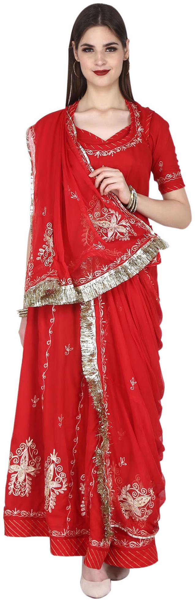 

SAARVI Women Georgette Lehenga Choli -Red