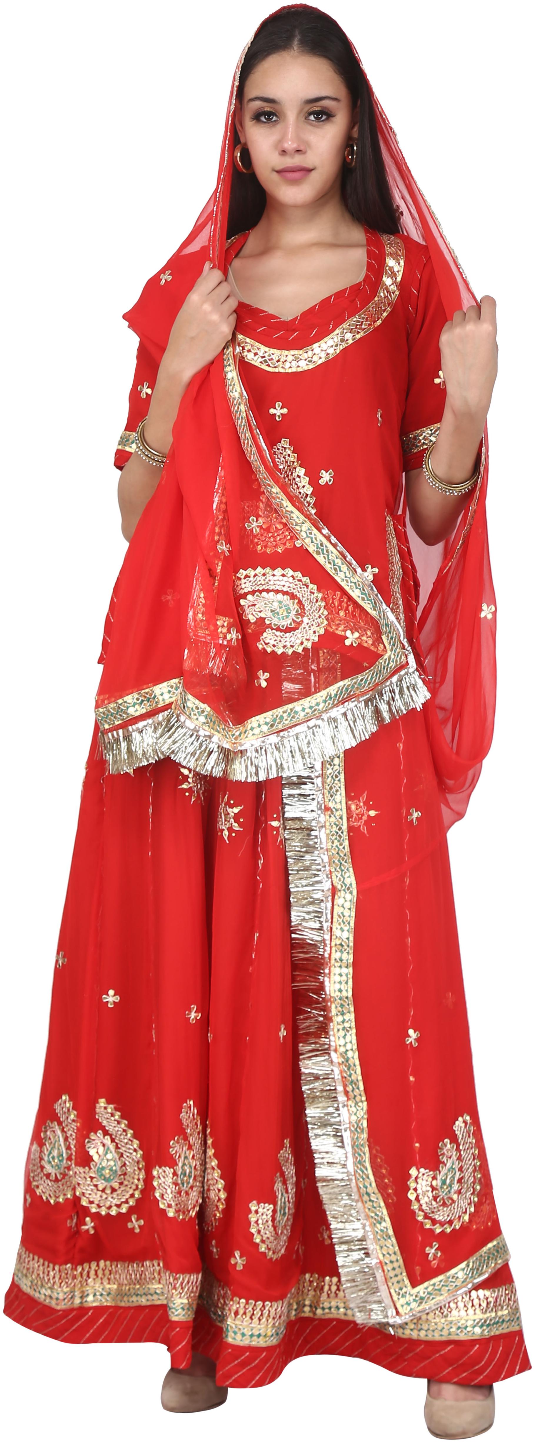 

SAARVI Women Georgette Embroidered Lehenga Choli Red