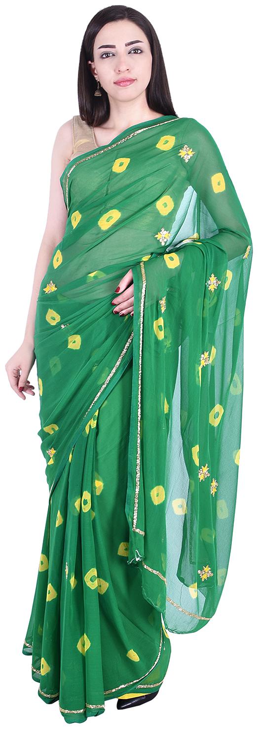 

SAARVI Women Chiffon Embellished Green Designer Saree With Blouse