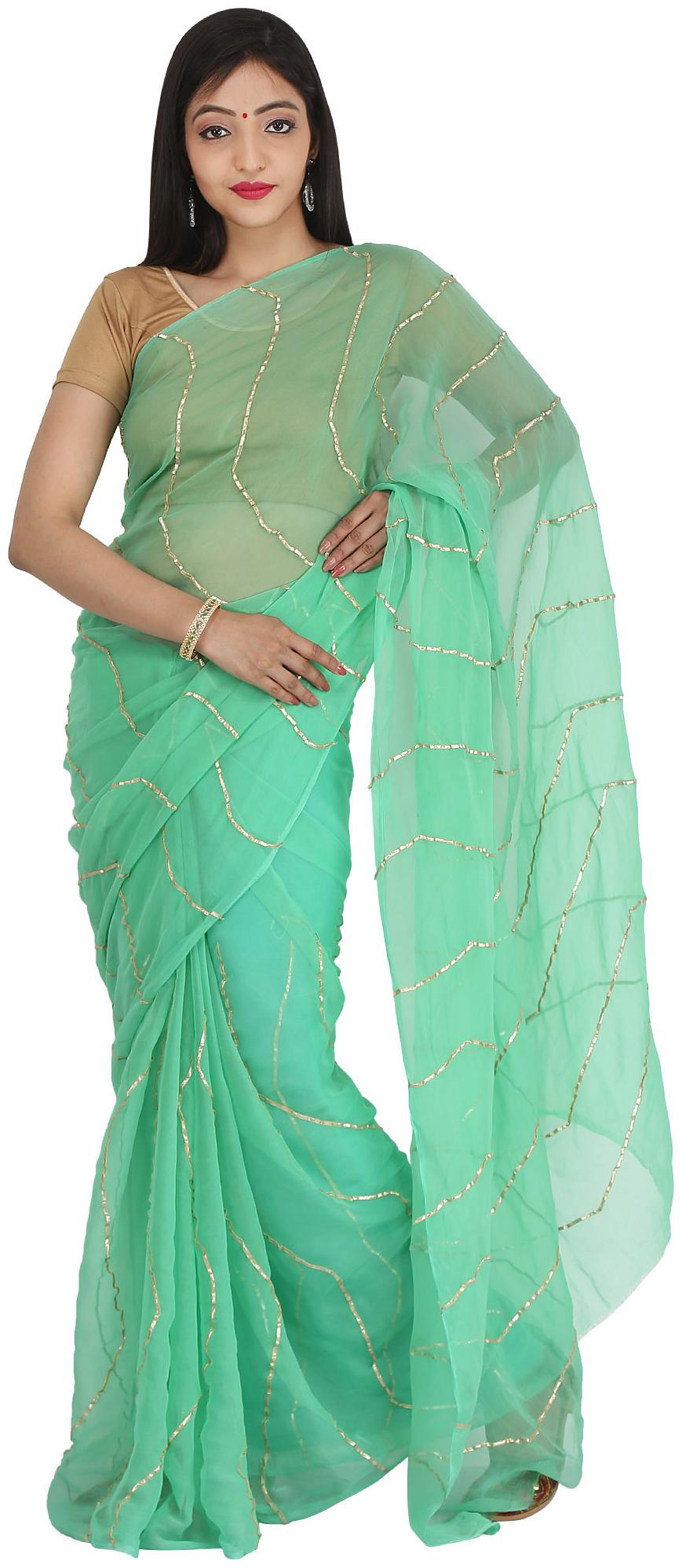 

SAARVI Women Chiffon Embellished Green Designer Saree With Blouse