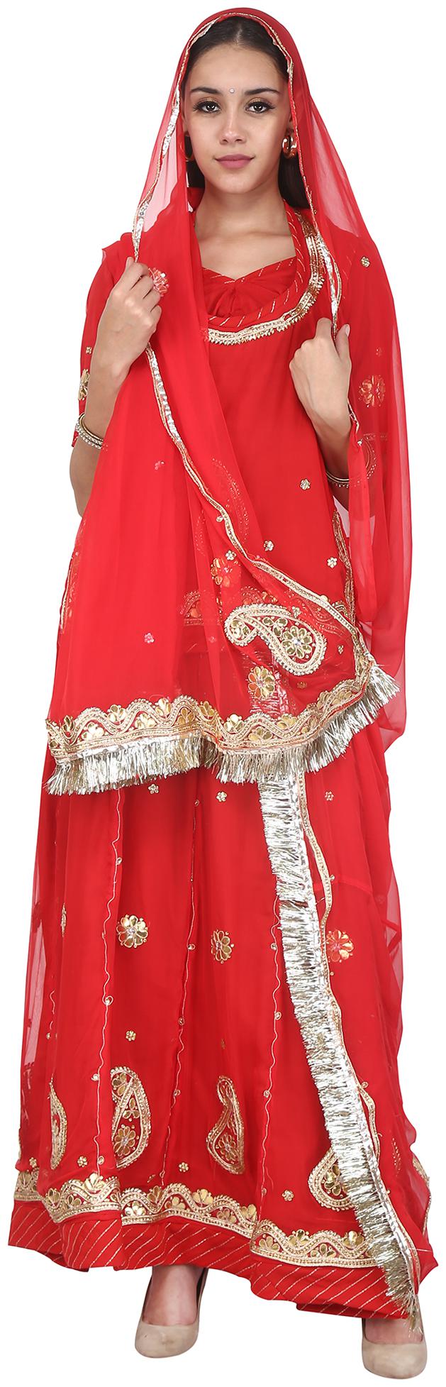

SAARVI Women Georgette Embroidered Lehenga Choli Red