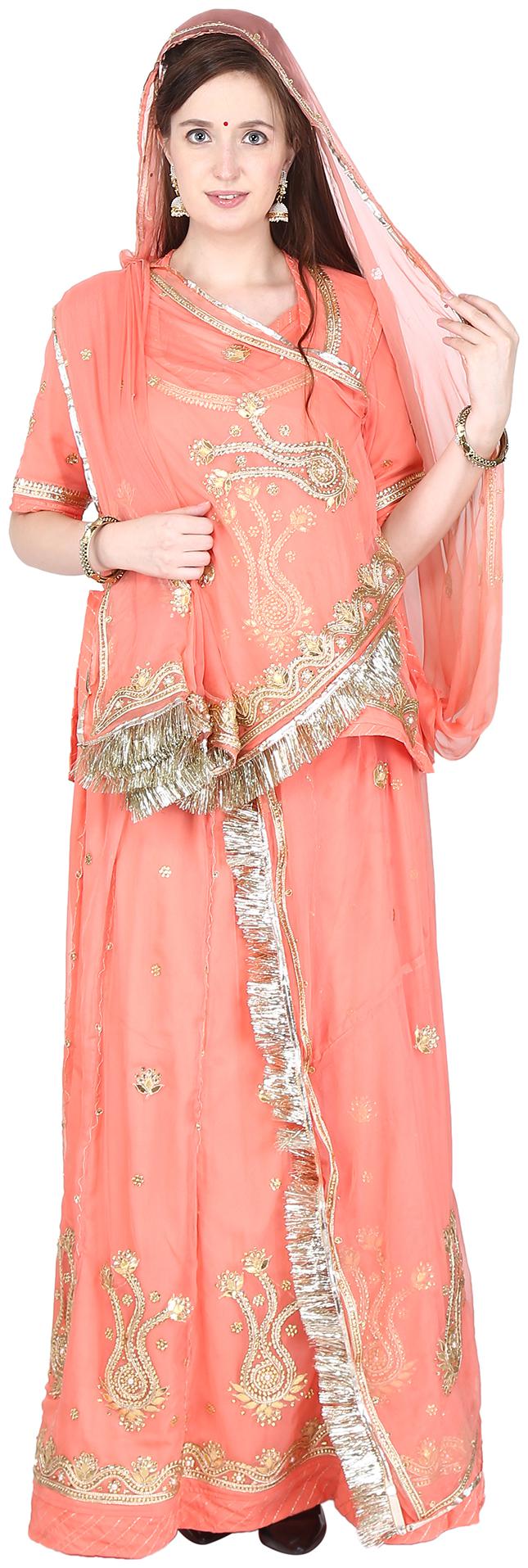 

SAARVI Women Georgette Lehenga Choli -Peach