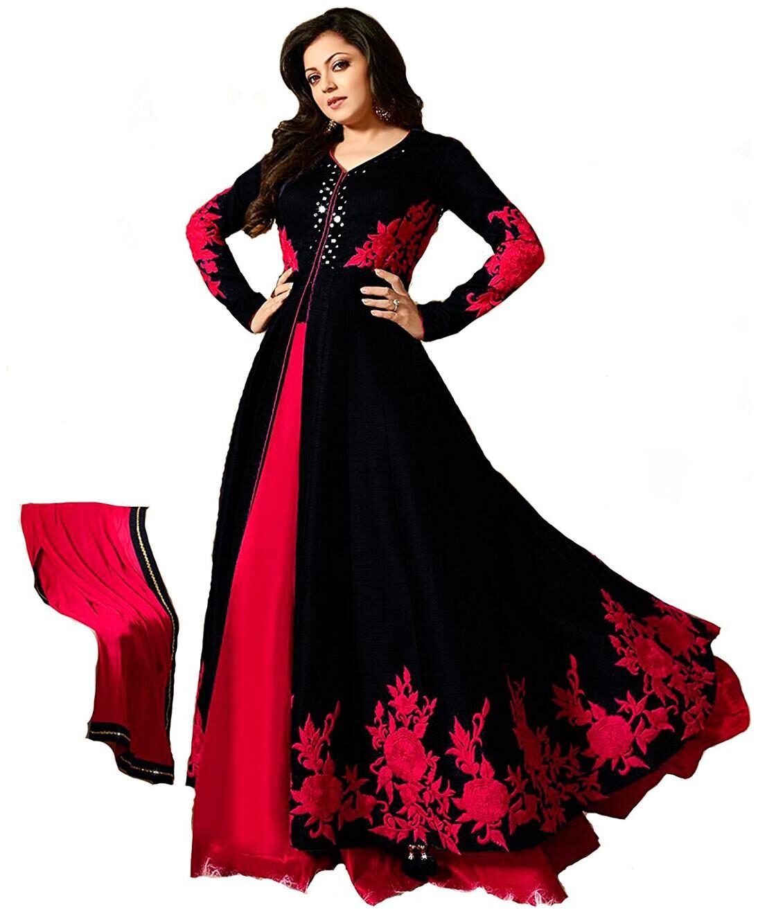 

Sabhaya Impex Silk Floral Gown - Black