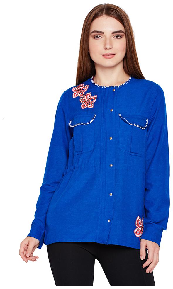 

OXOLLOXO Women Solid Bomber Jacket - Blue