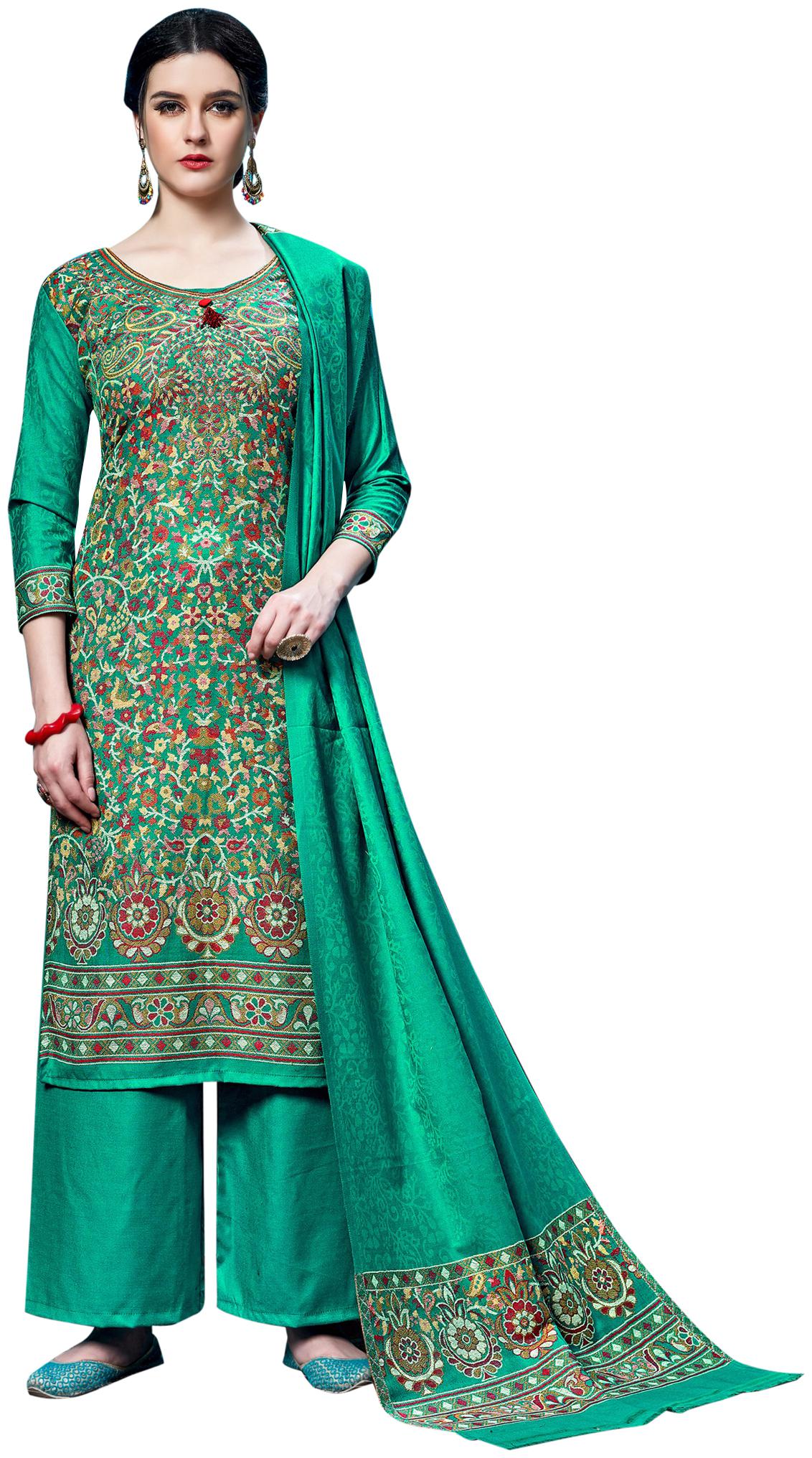 

SAFAA Green Unstitched Kurta with bottom dupatta With dupatta Dress Material
