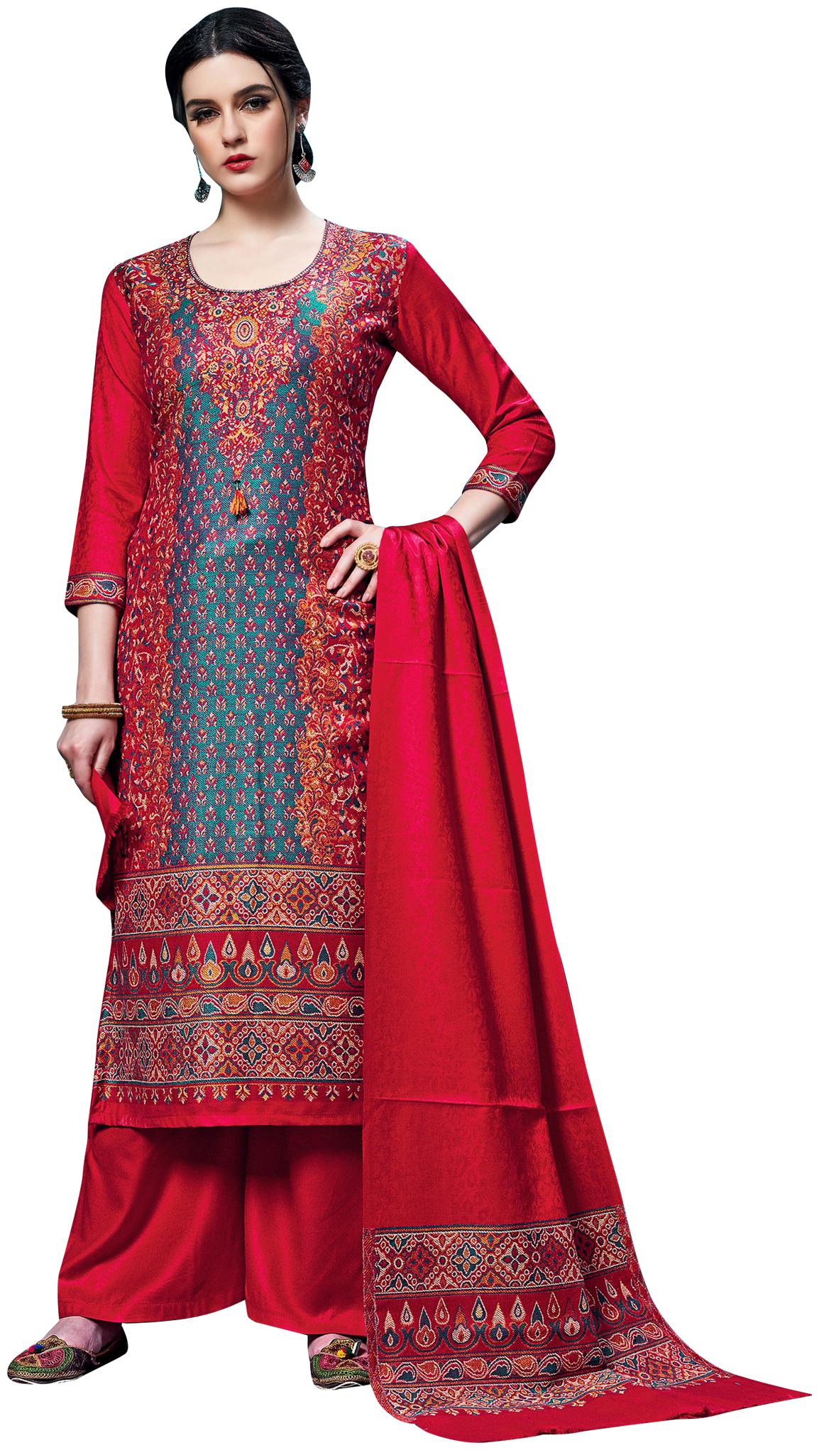 

SAFAA Red Unstitched Kurta with bottom dupatta With dupatta Dress Material
