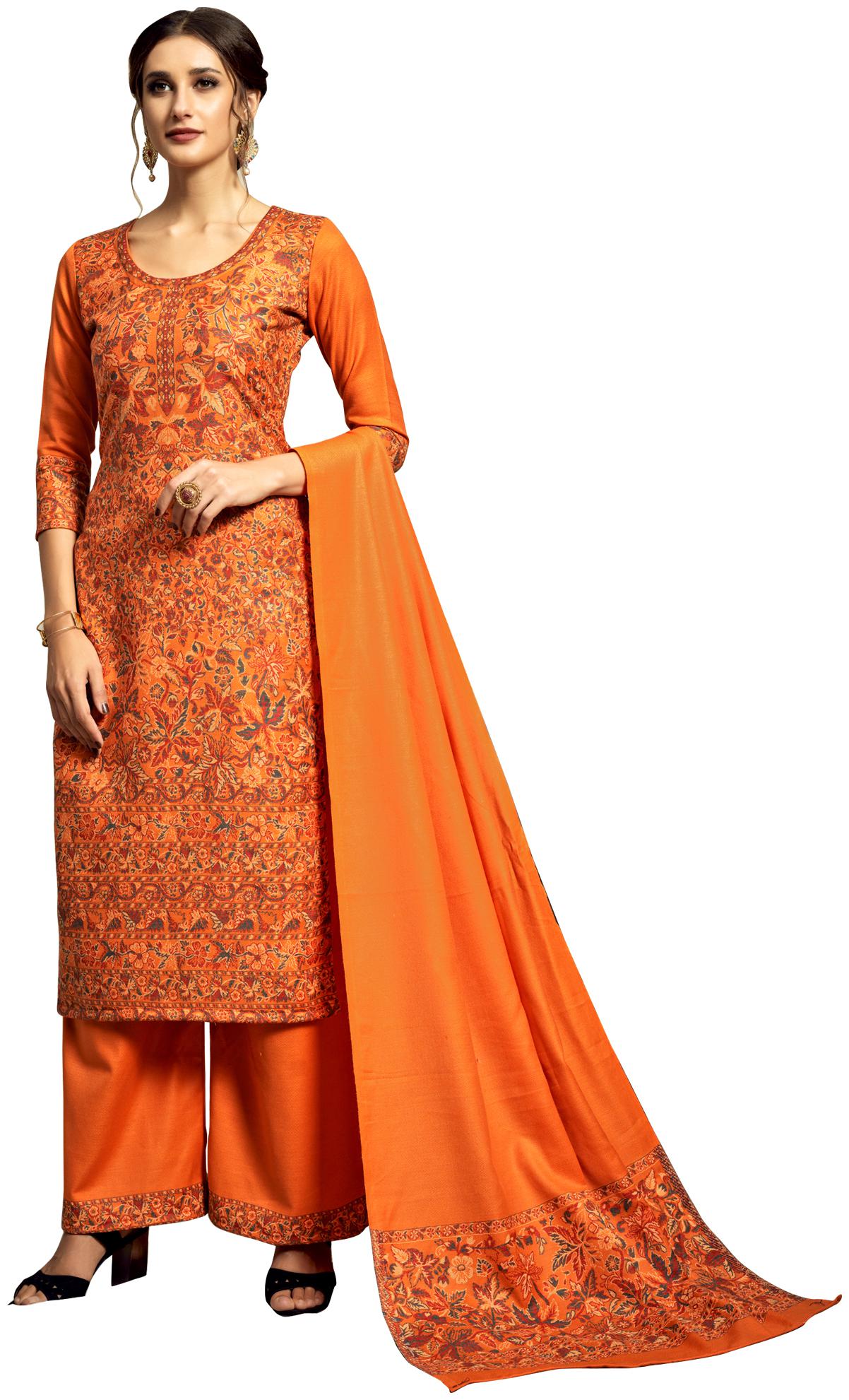 

SAFAA Orange Unstitched Kurta with bottom dupatta With dupatta Dress Material