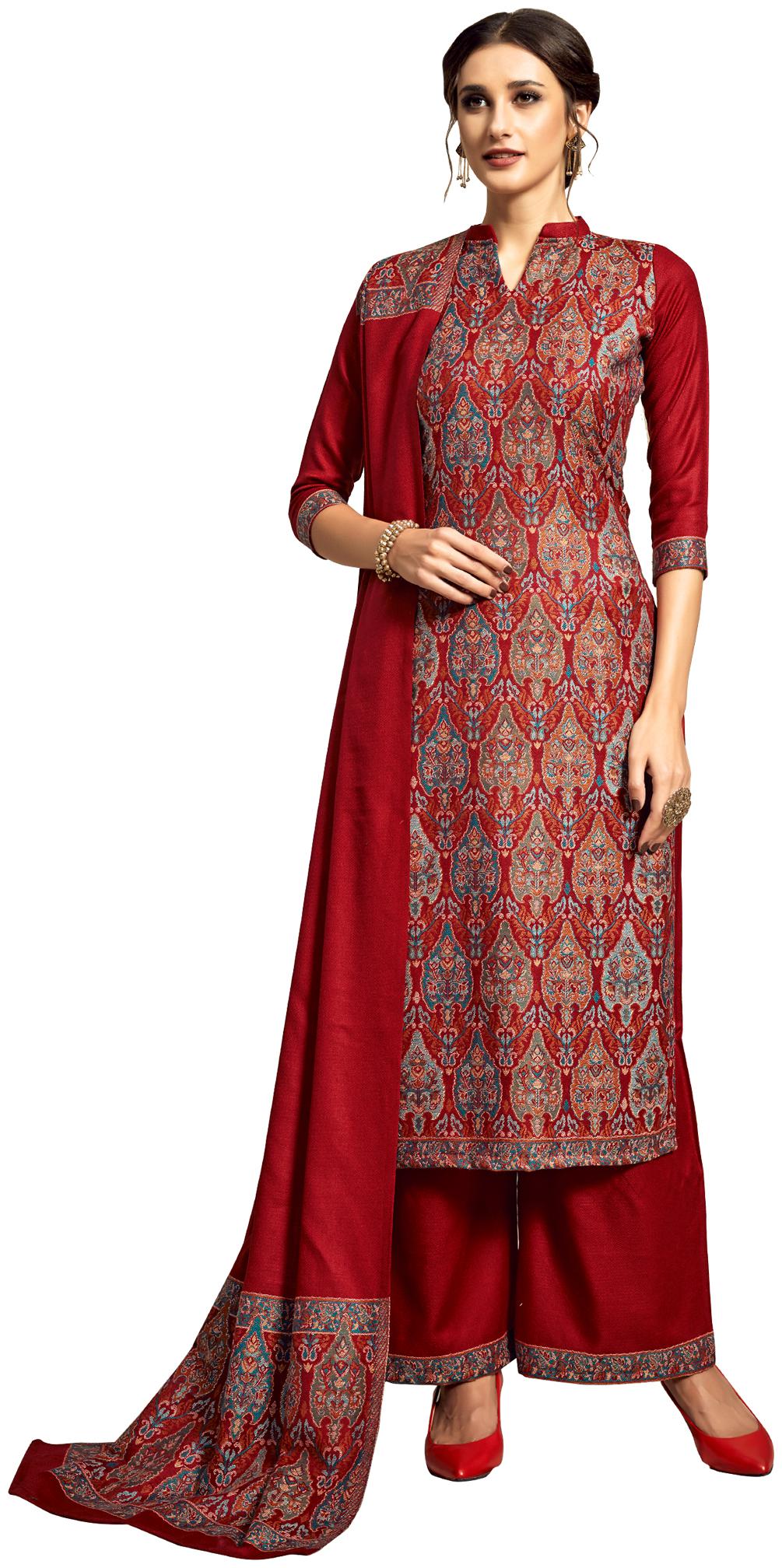 

SAFAA Maroon Unstitched Kurta with bottom dupatta With dupatta Dress Material