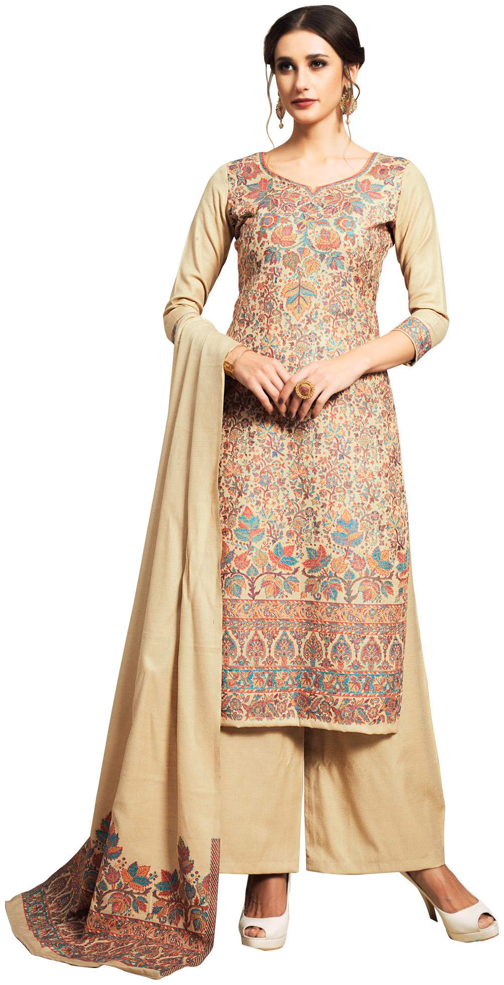 

SAFAA Beige Unstitched Kurta with bottom dupatta With dupatta Dress Material