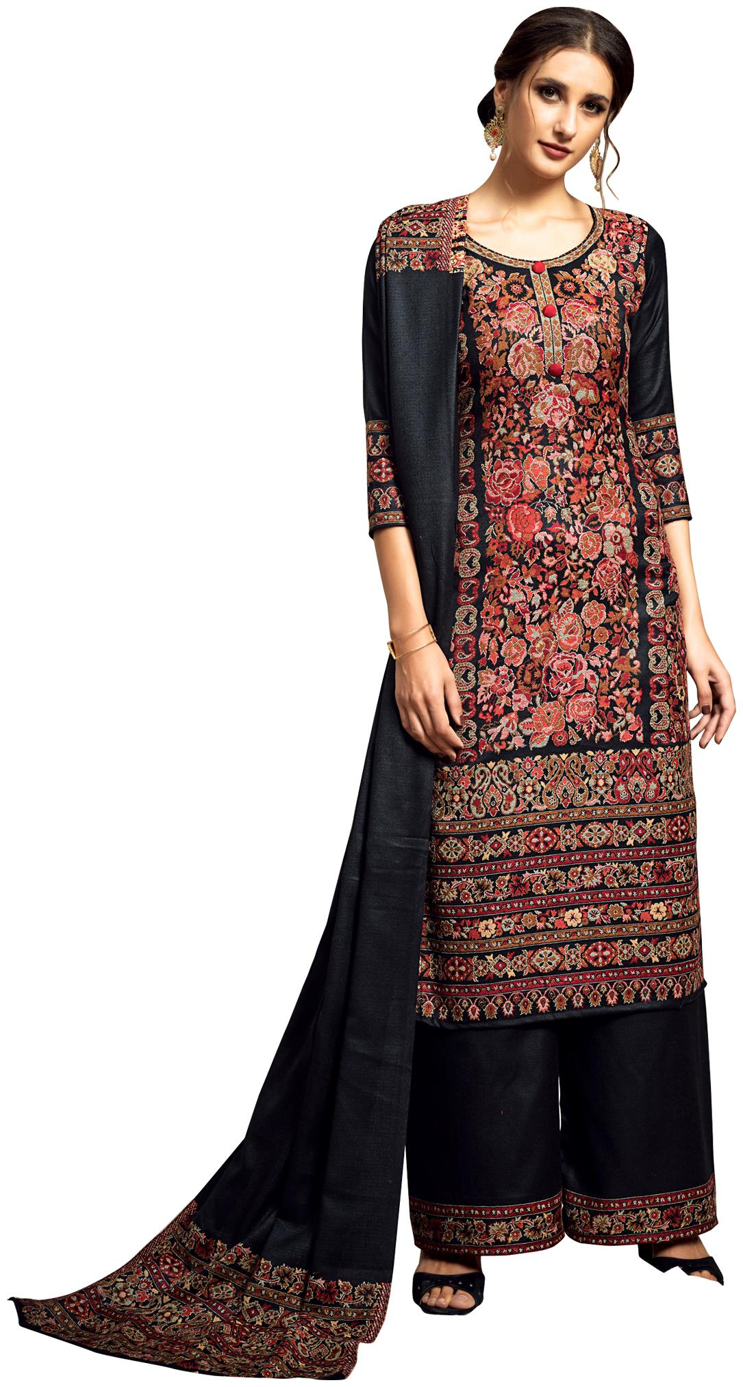 

SAFAA Black Unstitched Kurta with bottom dupatta With dupatta Dress Material