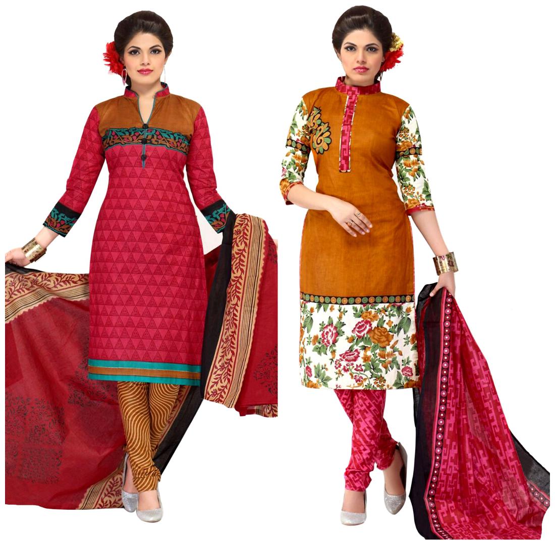 

Sahari Designs Maroon And Beige Cotton Unstitched Dress Material - Pack Of 2 Suit