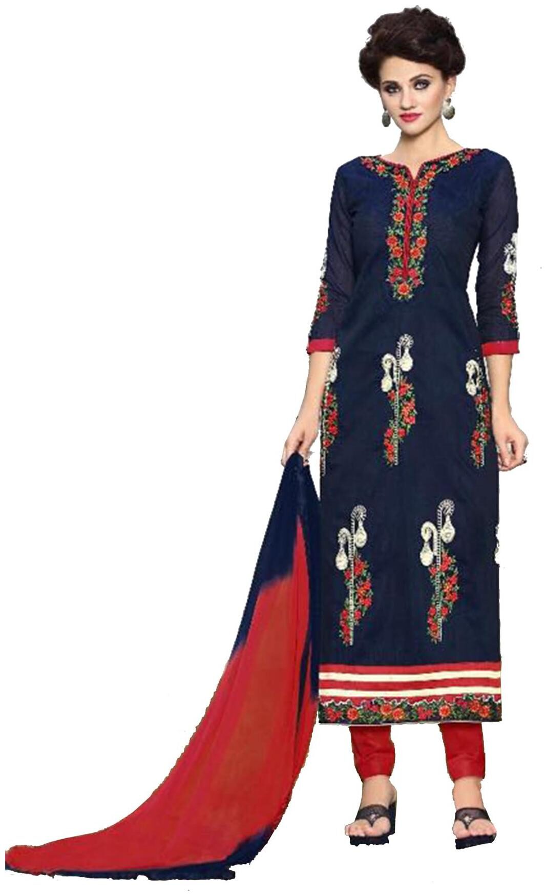 

Sahari Designs Blue Grace Satin Dress Material with Embroidery Work