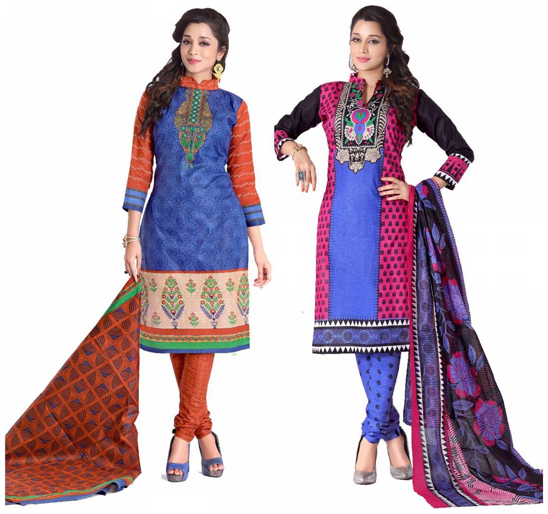 

Sahari Designs Multicoloured Cotton Unstitched Dress Material - Pack of 2 Suit
