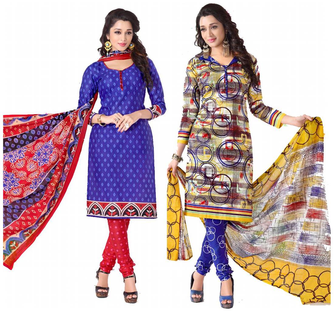 

Sahari Designs Multicoloured Cotton Unstitched Dress Material - Pack of 2 Suit