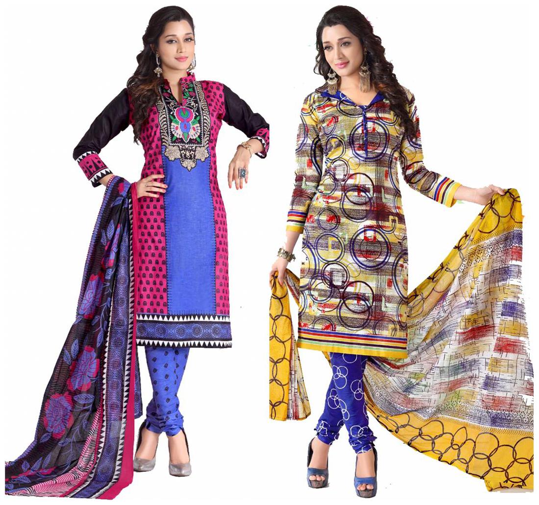 

Sahari Designs Multicoloured Cotton Unstitched Dress Material - Pack of 2 Suit
