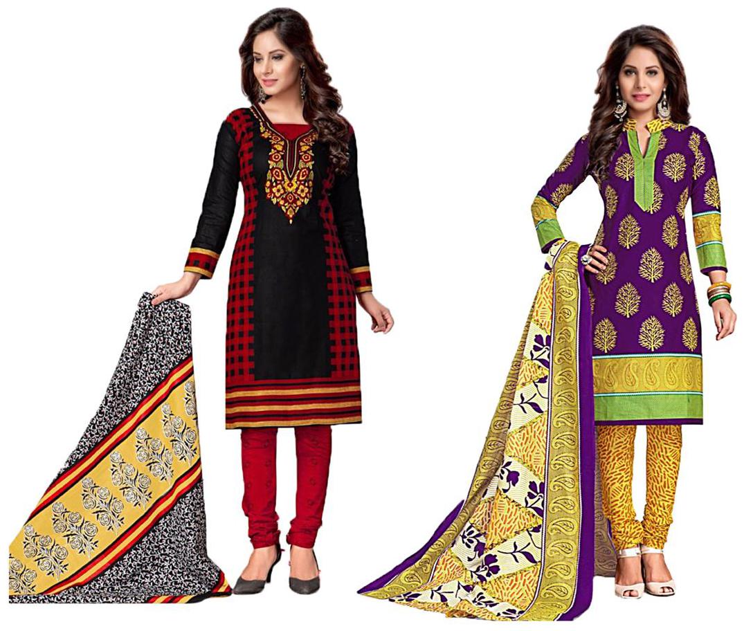 

Sahari Designs Maroon And Black Cotton Unstitched Dress Material - Pack of 2 Suit