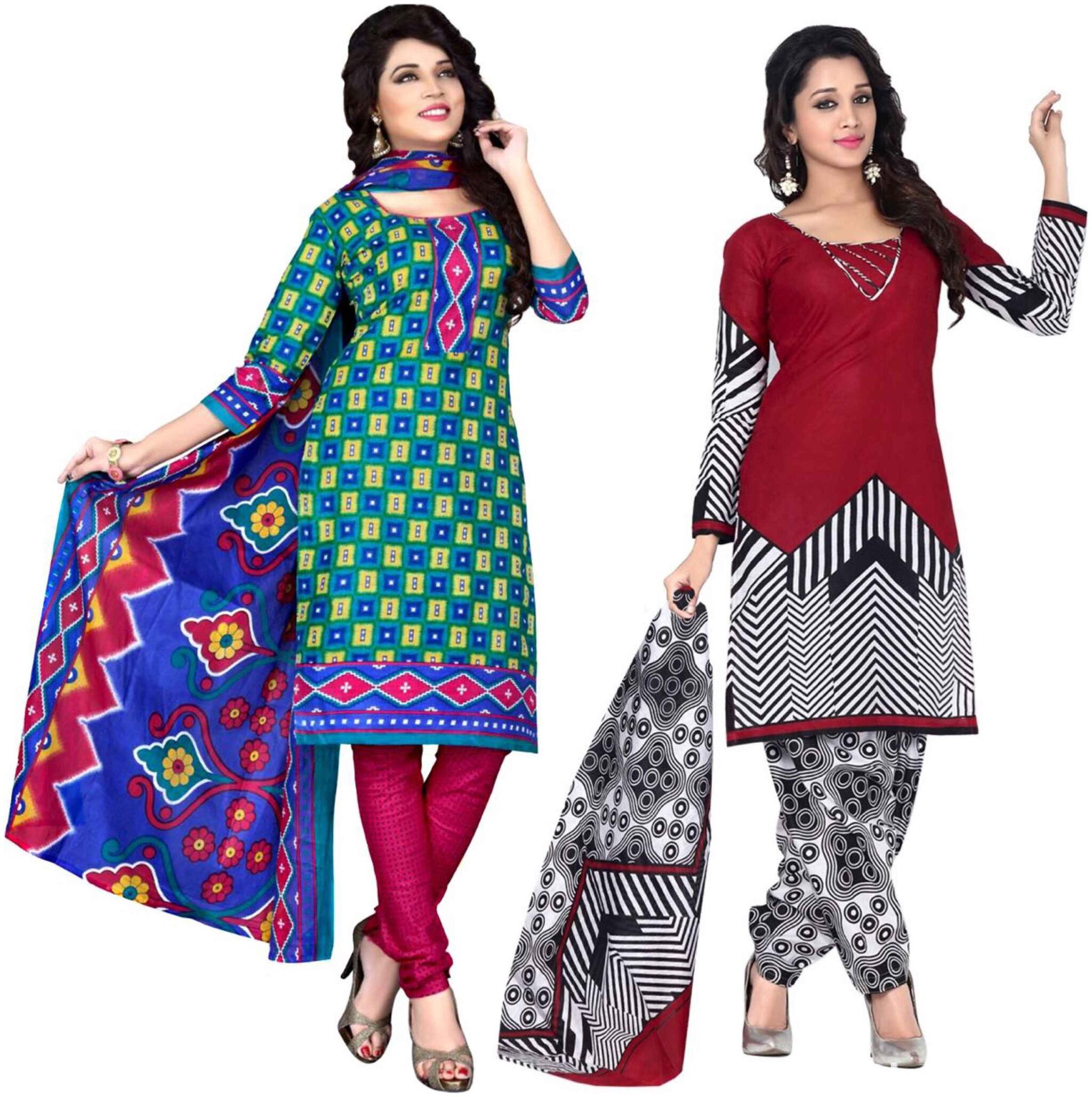 

Sahari Designs Women s Cotton Printed Unstitched Dress Material (Multicolor) - Set of 2