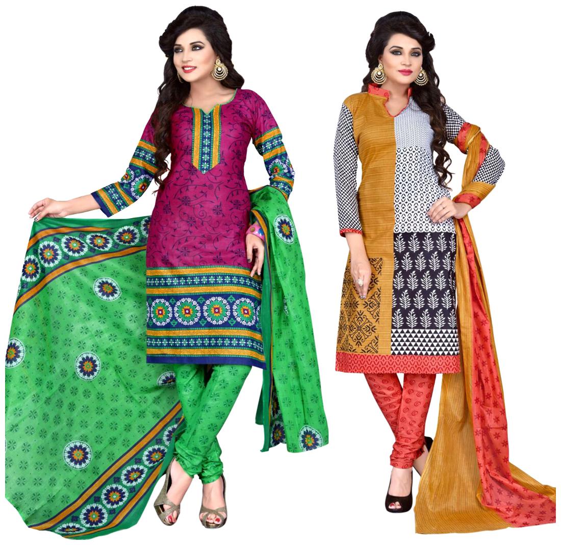 

Sahari Designs Purple And Grey Cotton Unstitched Dress Material - Pack Of 2 Suit