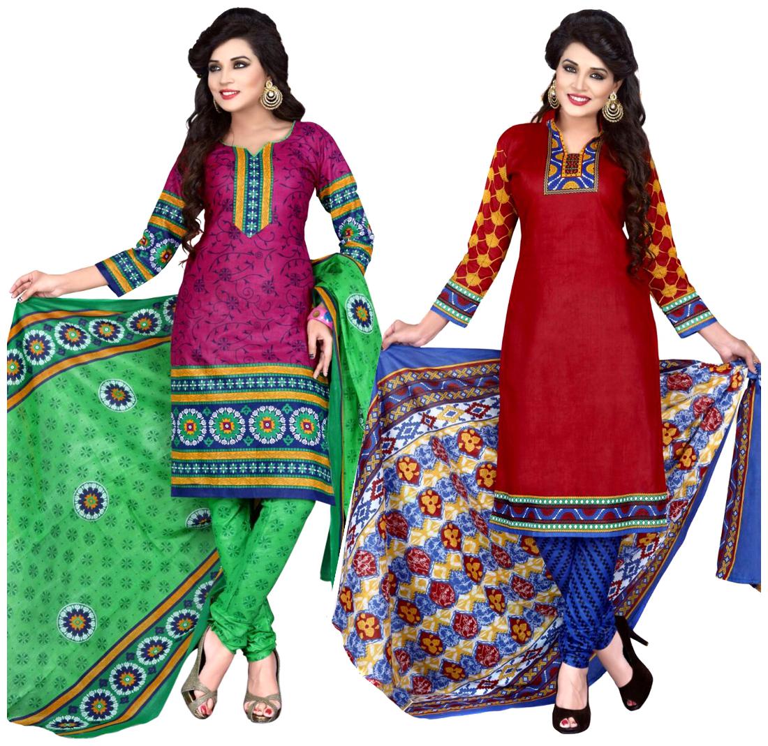 

Sahari Designs Purple And Red Cotton Unstitched Dress Material - Pack Of 2 Suit