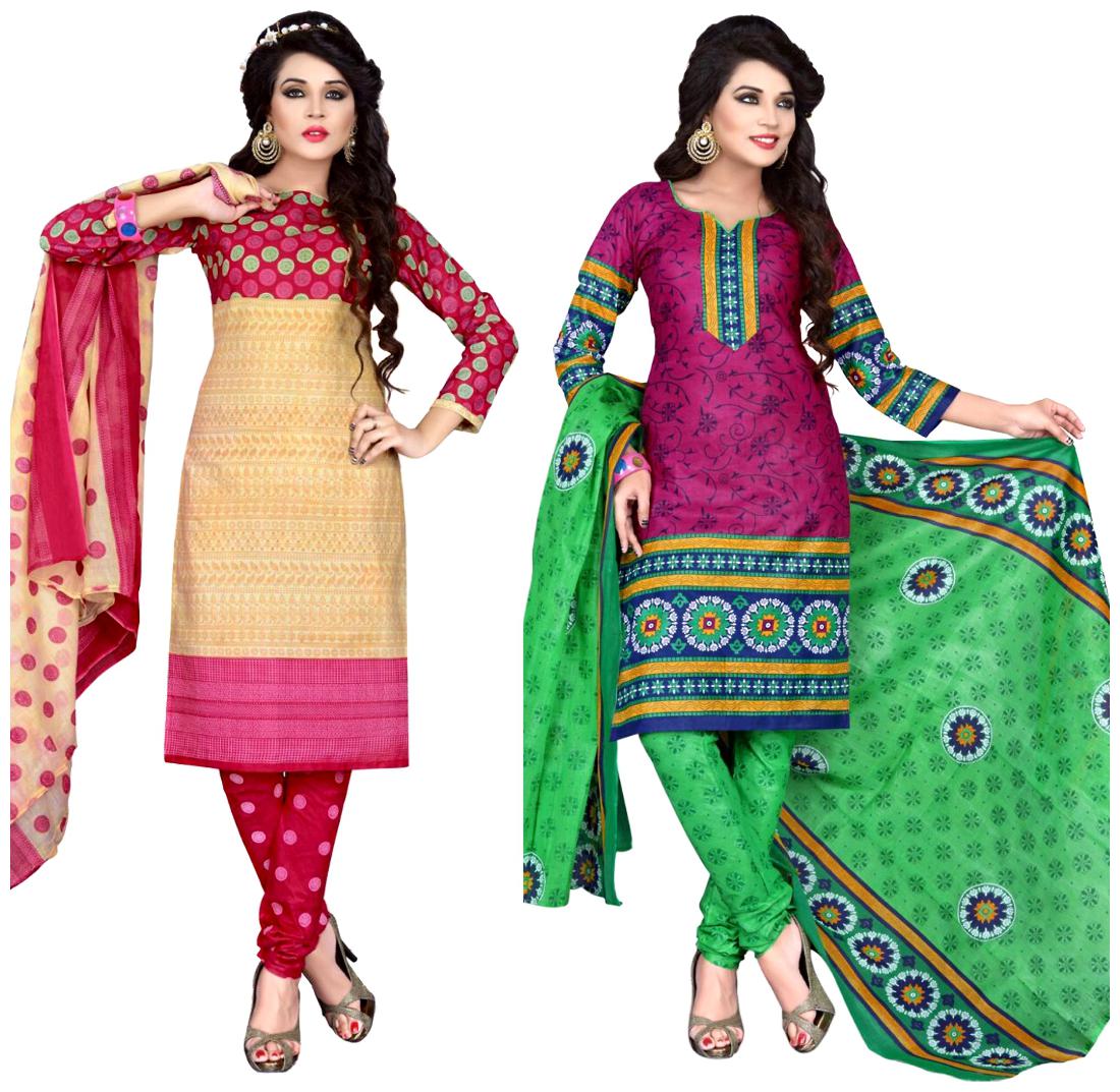 

Sahari Designs Pink And Purple Cotton Unstitched Dress Material - Pack Of 2 Suit