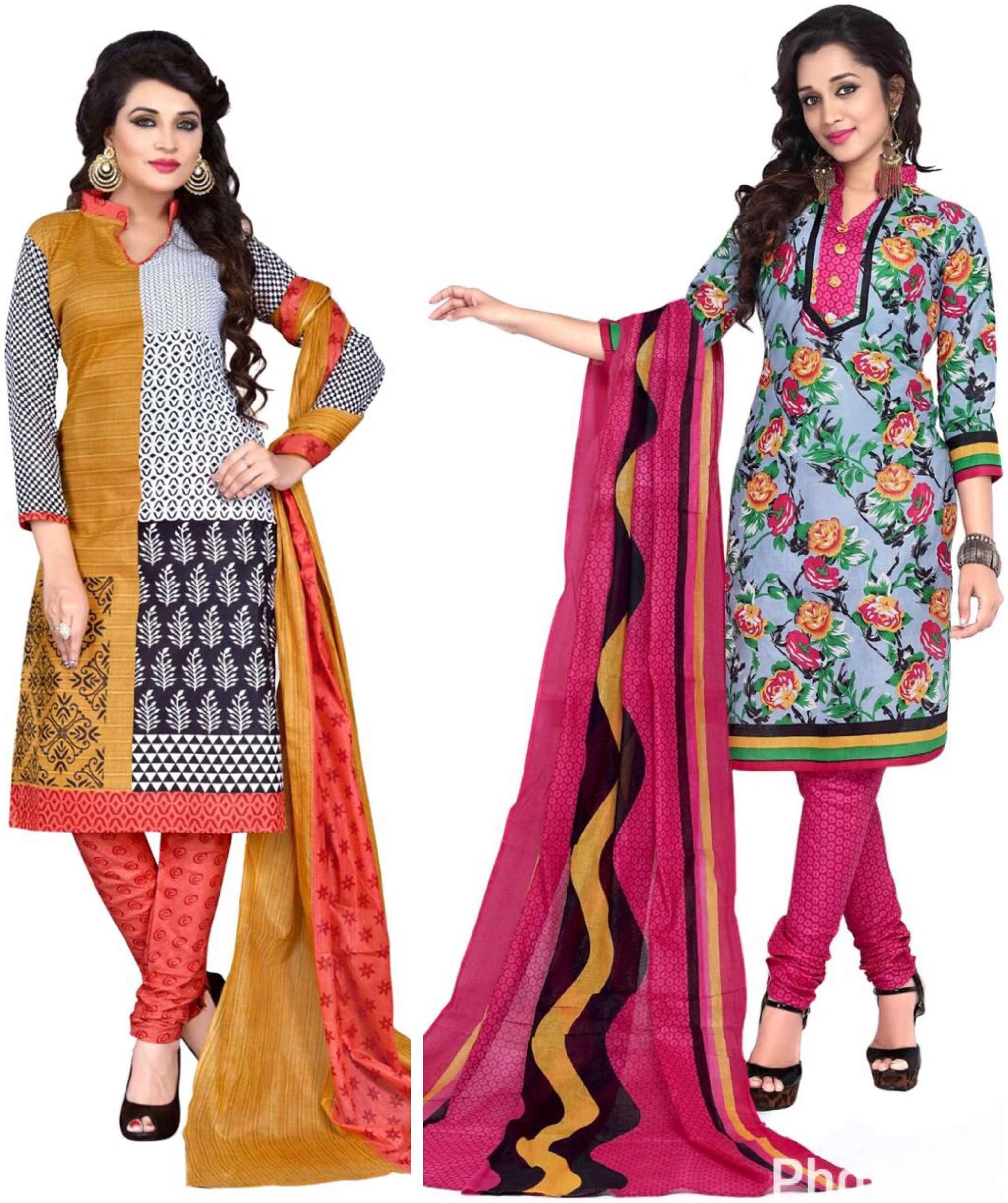 

Sahari Designs Women s Cotton Printed Unstitched Dress Material (Multicolor) - Set of 2