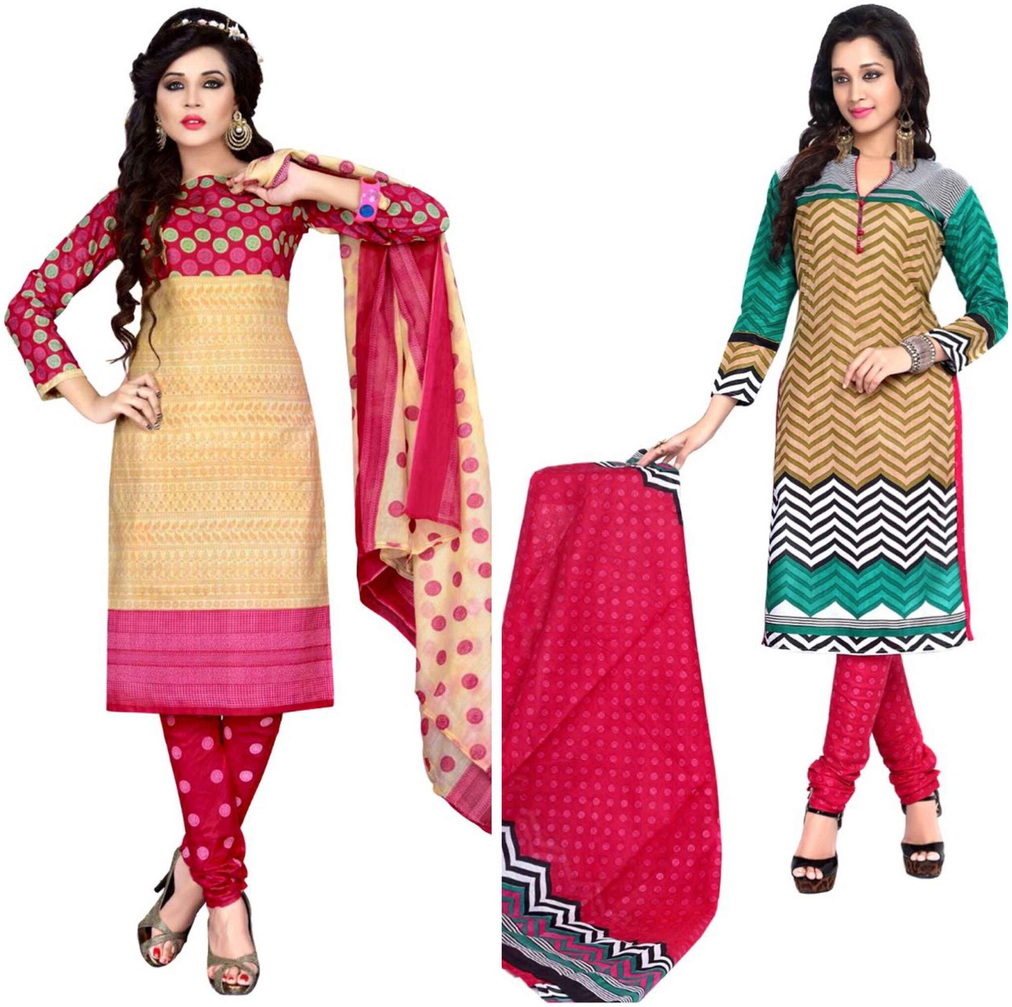 

Sahari Designs Women s Cotton Printed Unstitched Dress Material (Multicolor) - Set of 2