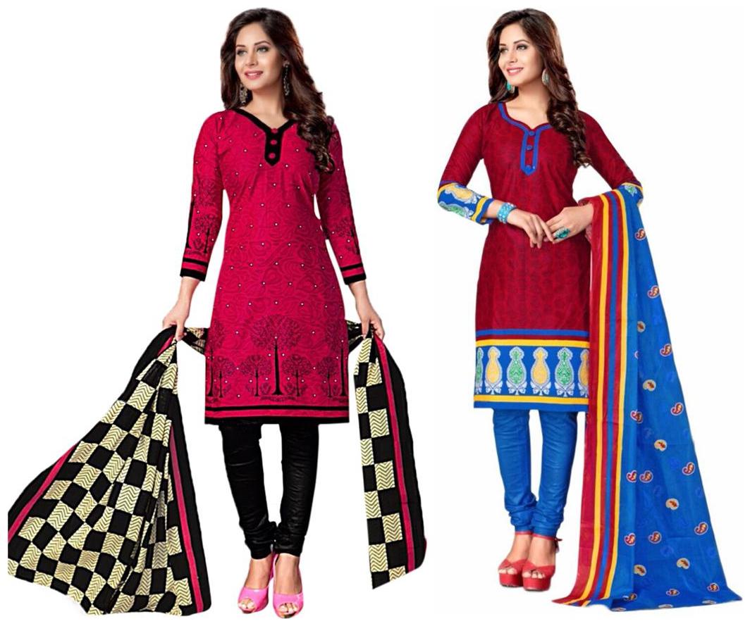 

Sahari Designs Maroon And Black Cotton Unstitched Dress Material - Pack Of 2 Suit