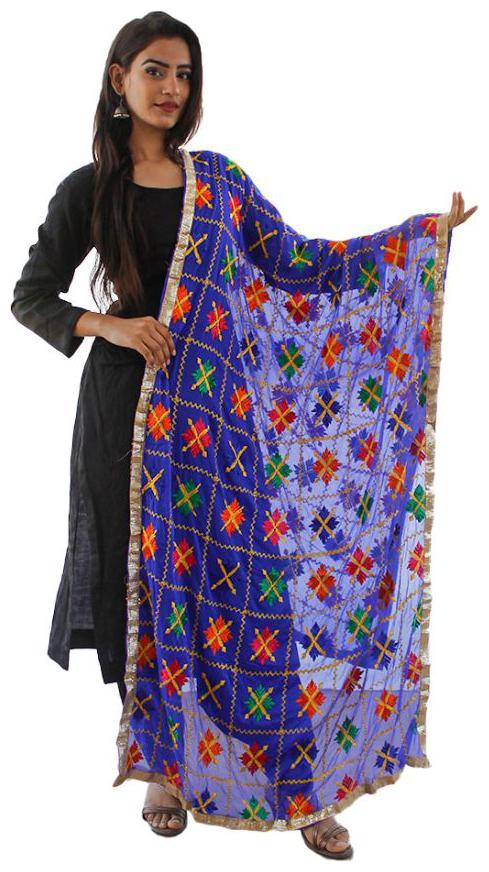 

Sahej Suits Women Fashion Chiffon Phulkari Dupatta Blue