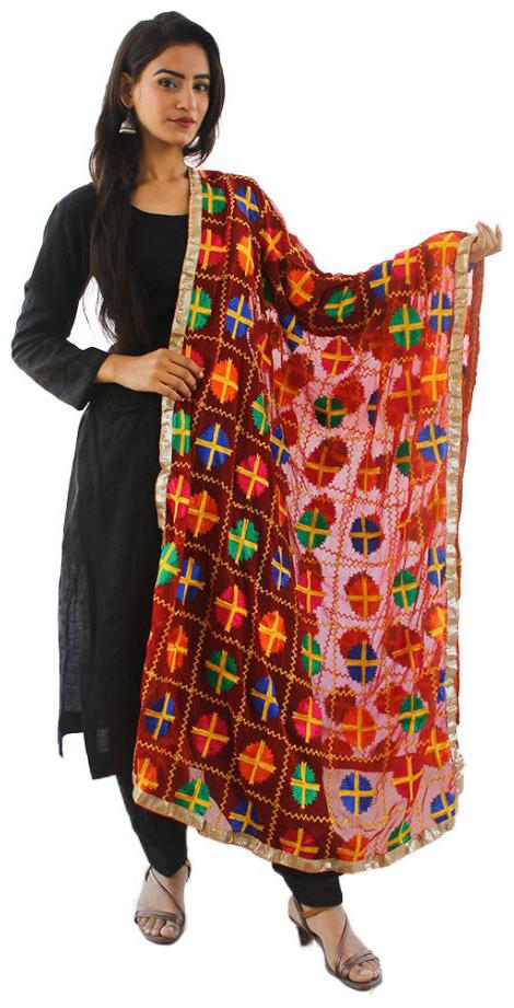 

Sahej Suits Women Fashion Chiffon Phulkari Dupatta Red