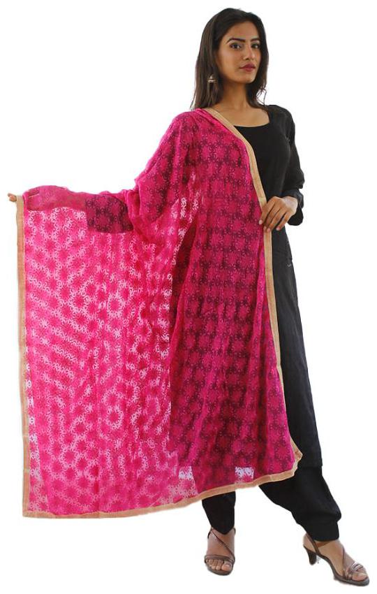 

Sahej Suits Women Fashion Chiffon Phulkari Kanchan Dupatta Rose Pink