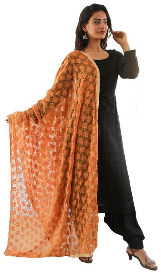 

Sahej Suits Women Fashion Chiffon Phulkari Kanchan Dupatta Light Orange