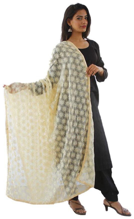 

Sahej Suits Women Fashion Chiffon Phulkari Kanchan Dupatta Cream