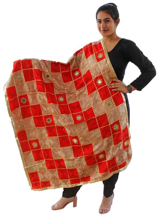 

Sahej Suits Women Fashion Chinon Fabric Phulkari with Gotta Mirror Work Red